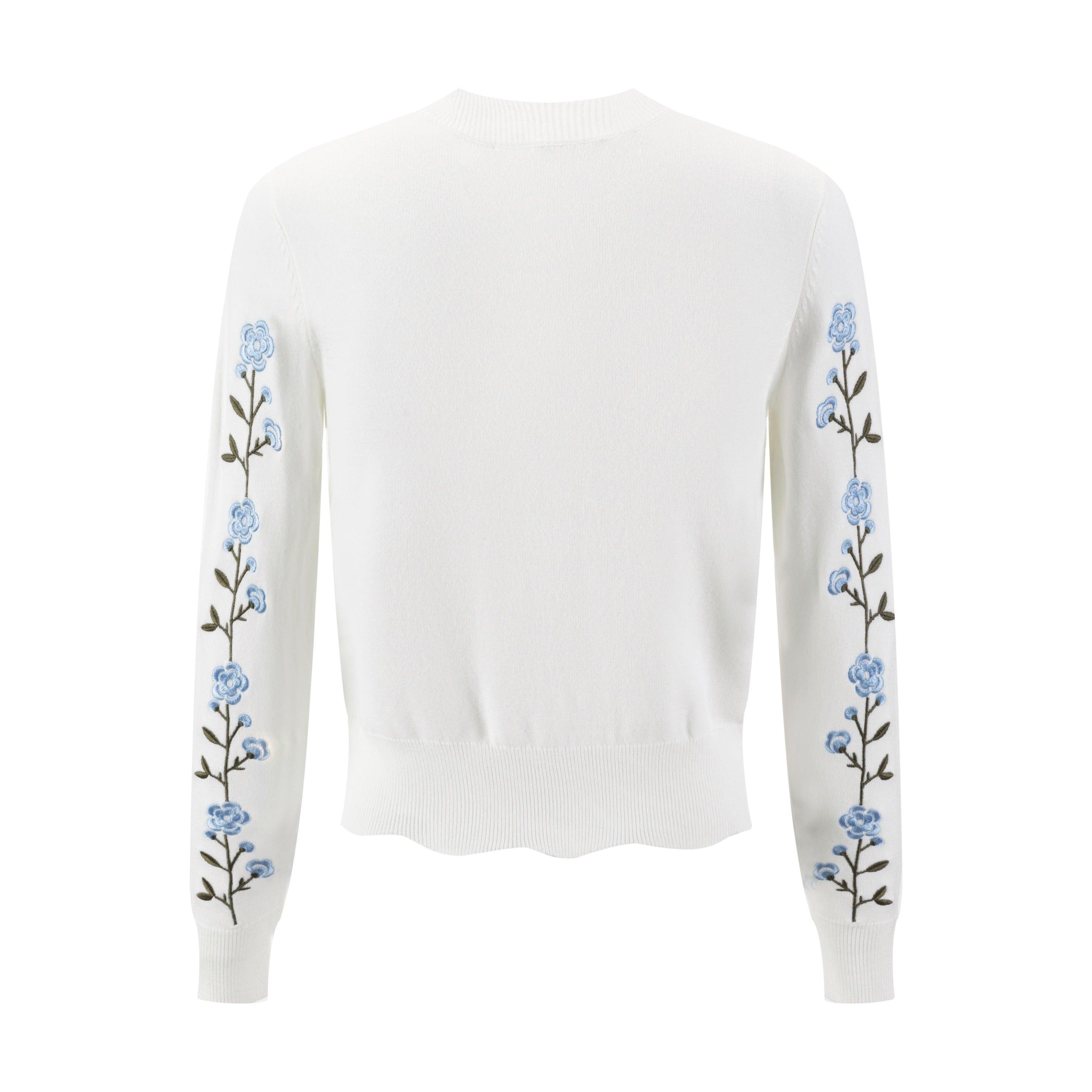 Green And Blue Floral Embroidered Cardigan - White