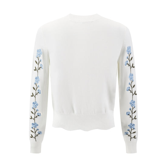 Green And Blue Floral Embroidered Cardigan - White