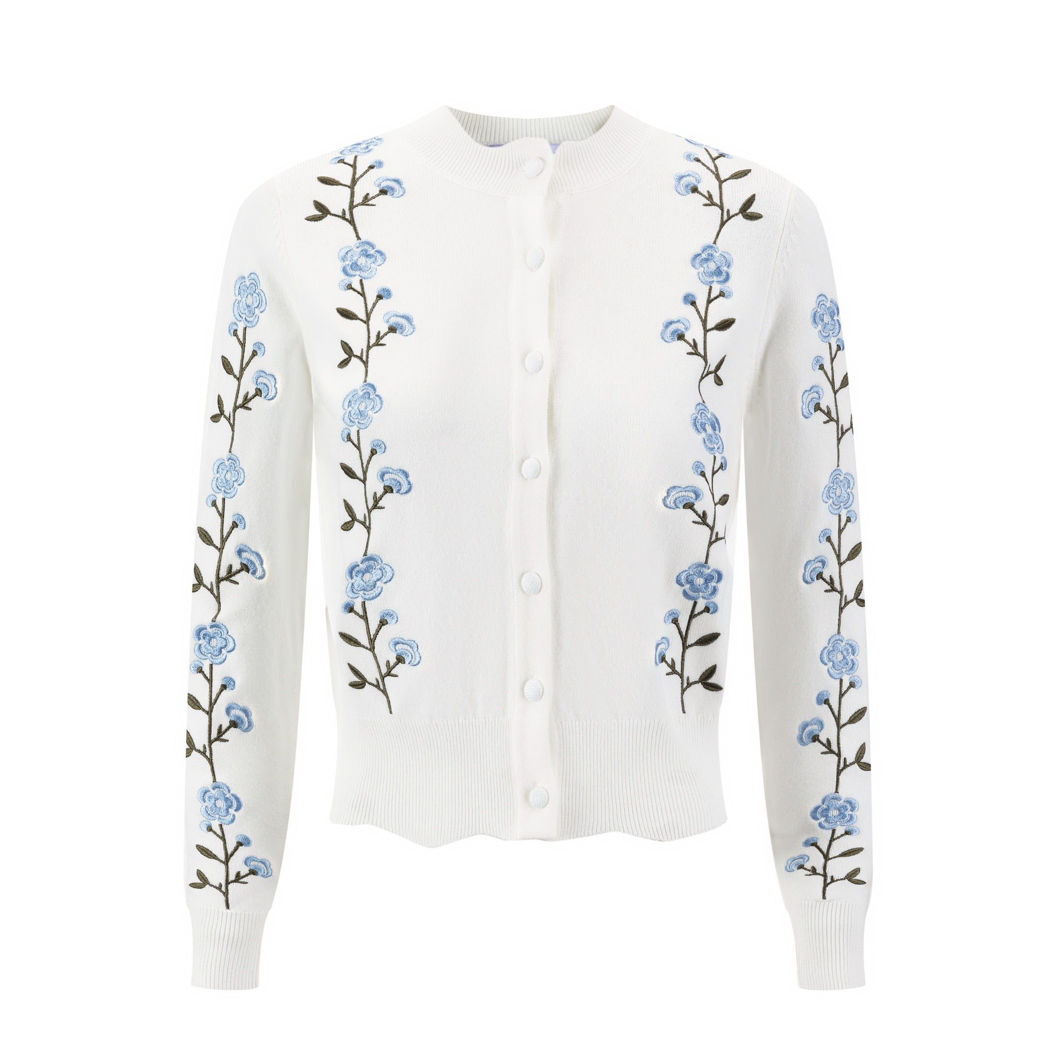Green And Blue Floral Embroidered Cardigan - White