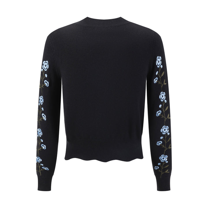 Green And Blue Floral Embroidered Cardigan - Black