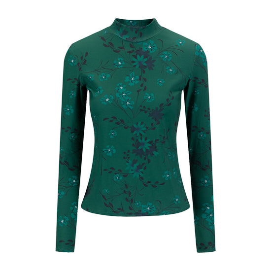 Green Floral Printed Mock Neck