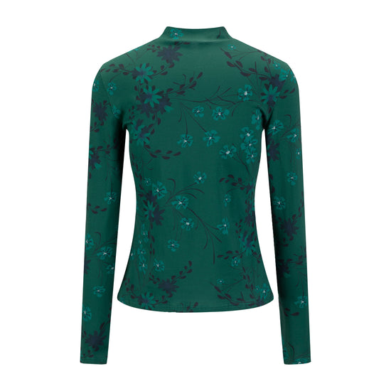 Green Floral Printed Mock Neck