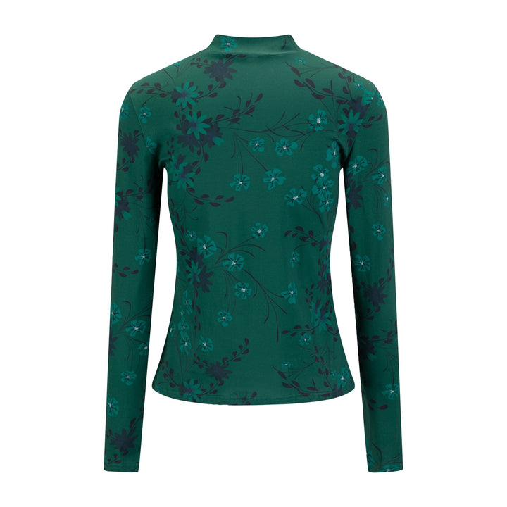 Green Floral Printed Mock Neck