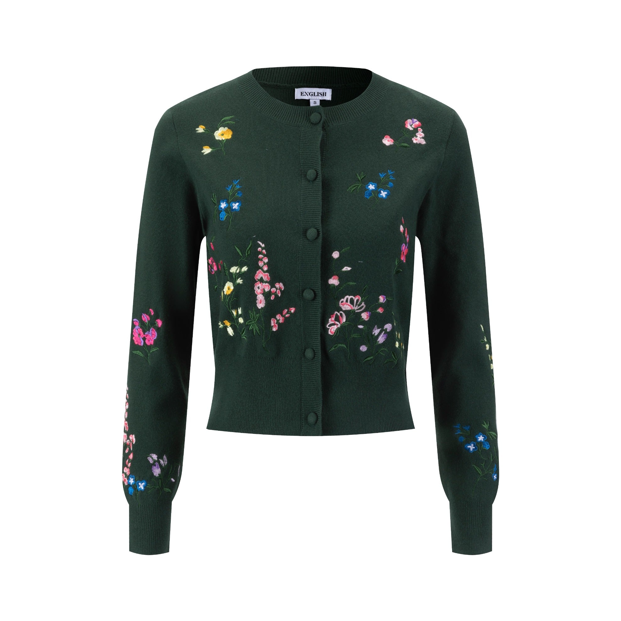 Multi Colored Floral Embroidery Cardigan - Green
