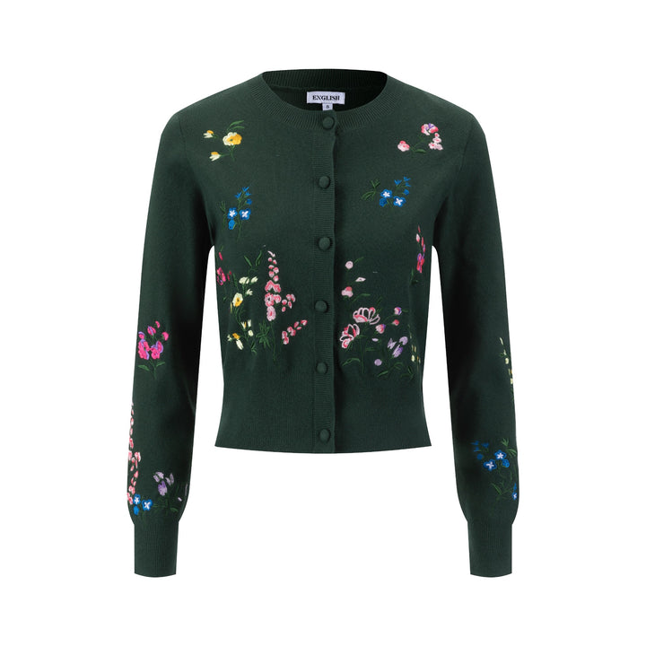 Multi Colored Floral Embroidery Cardigan - Green