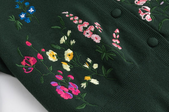Multi Colored Floral Embroidery Cardigan - Green