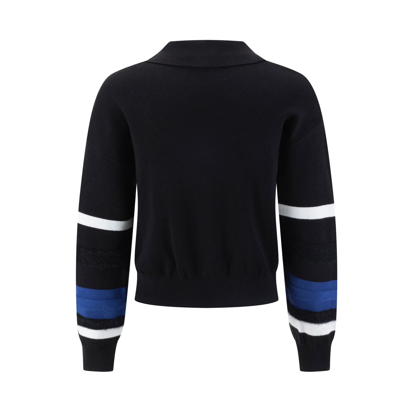 Black Flat And Ribbed Collar Front Zip Knit Top