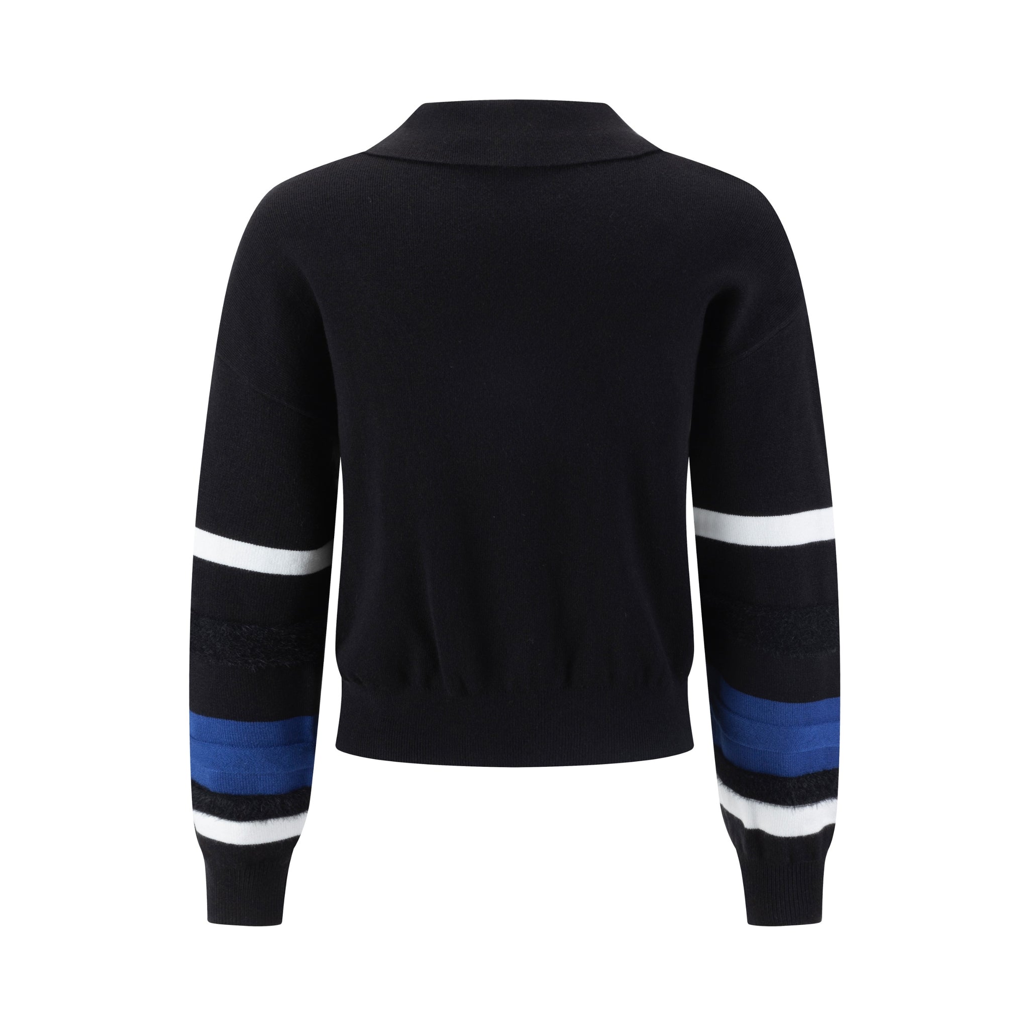 Black Flat And Ribbed Collar Front Zip Knit Top