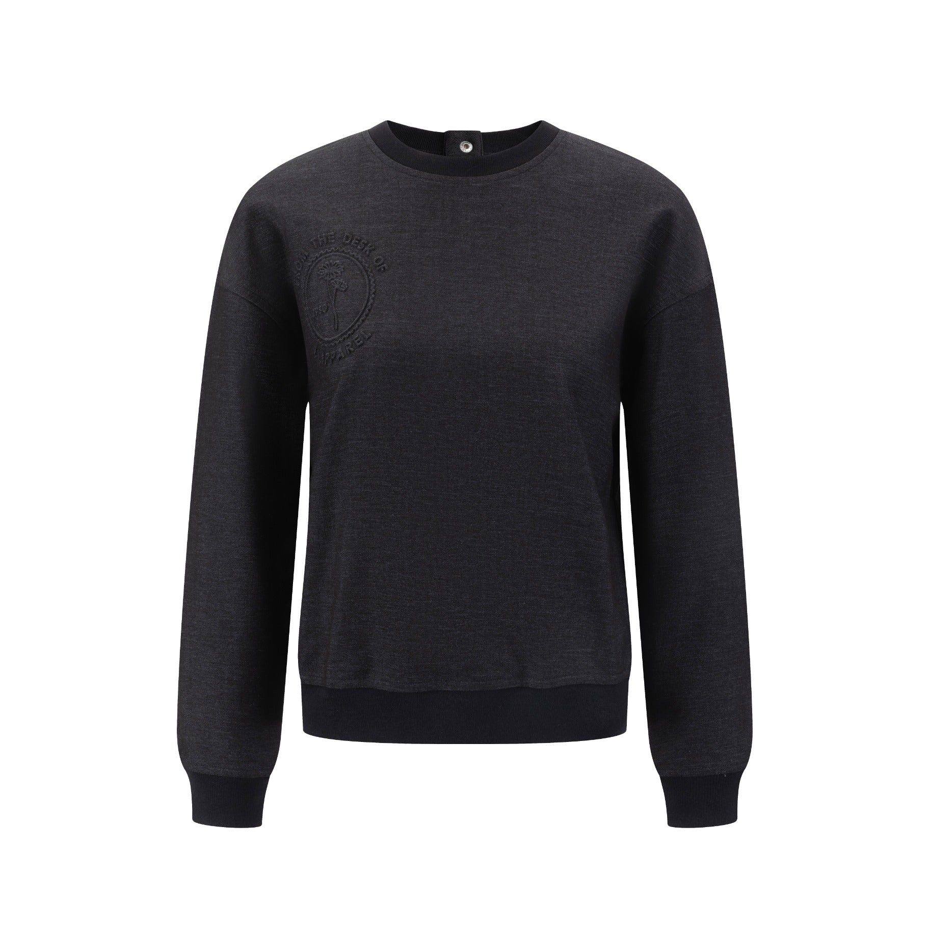 Black Denim Embossed Patch Top