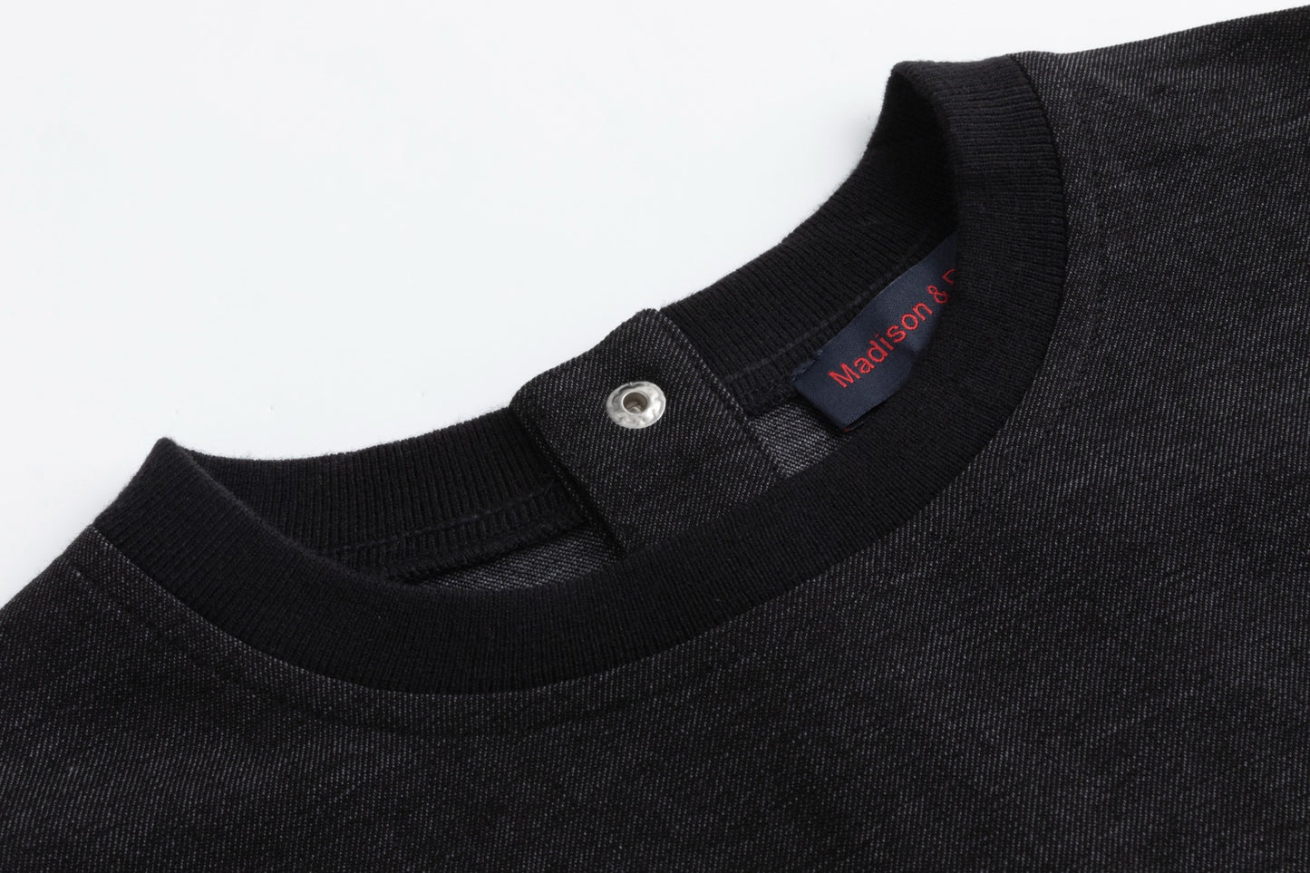 Black Denim Embossed Patch Top