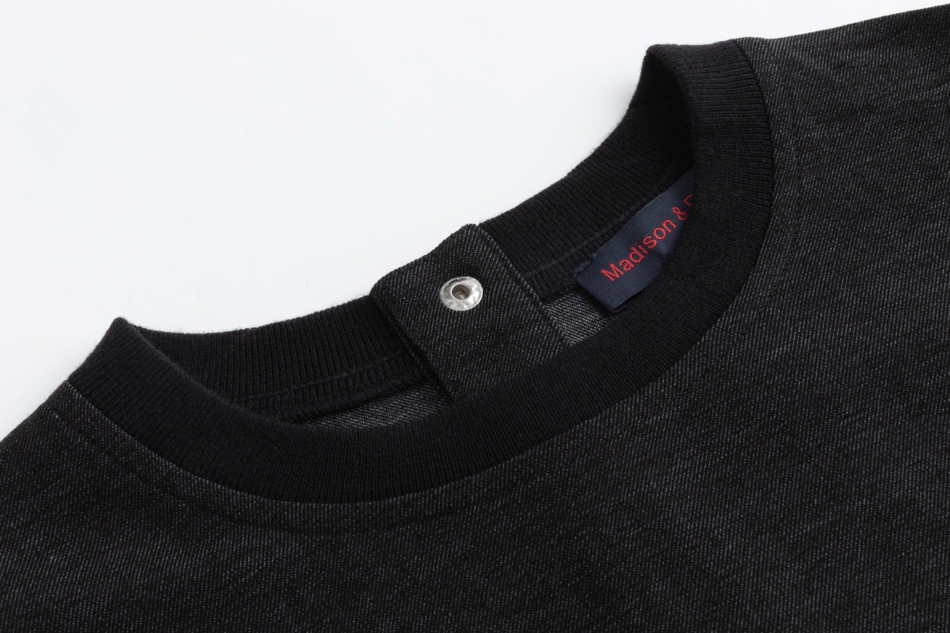 Black Denim Embossed Patch Top