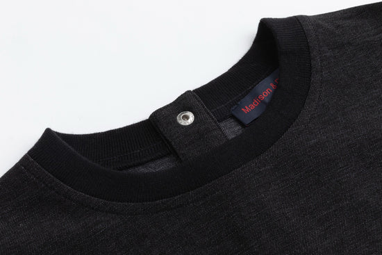 Black Denim Embossed Patch Top