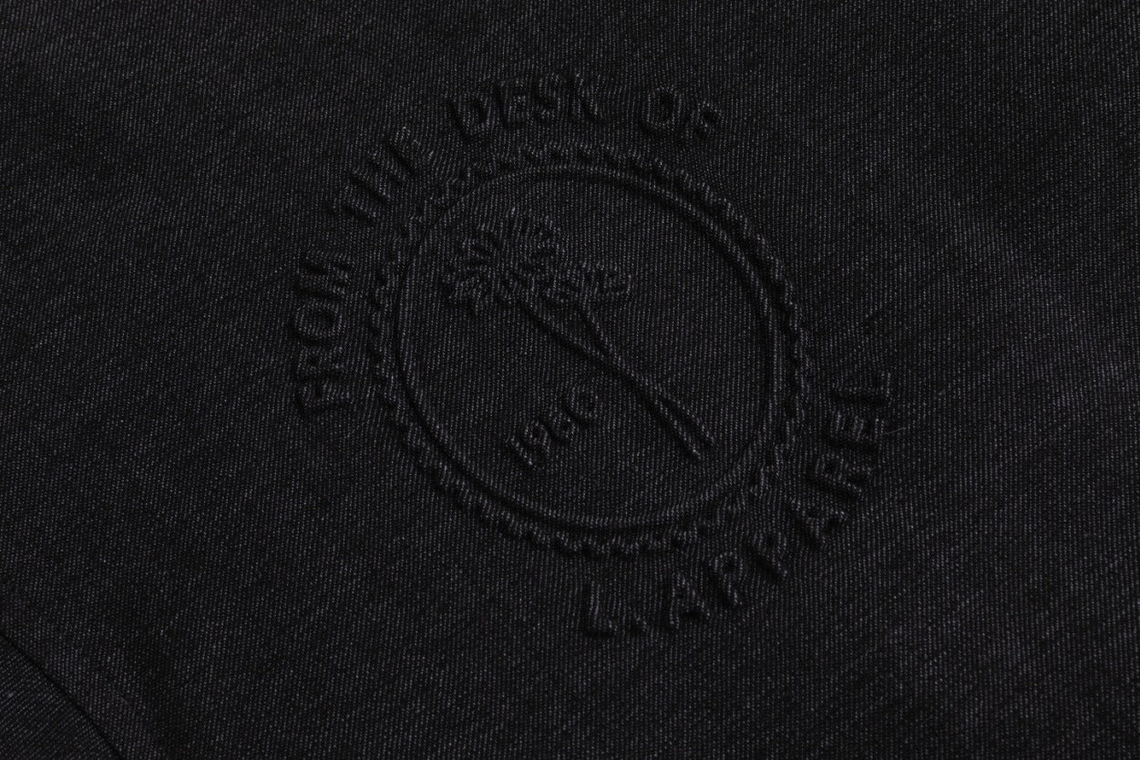 Black Denim Embossed Patch Top