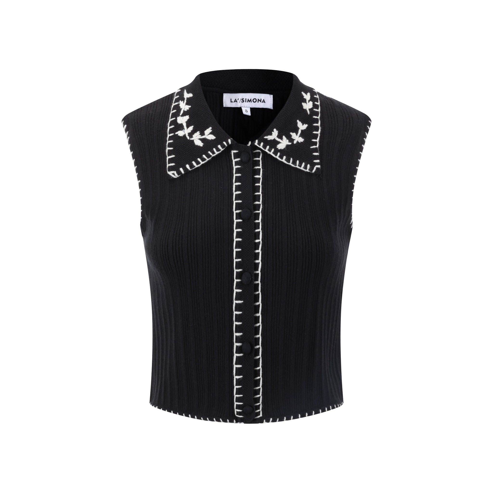 Black And Cream Embroidered Vest