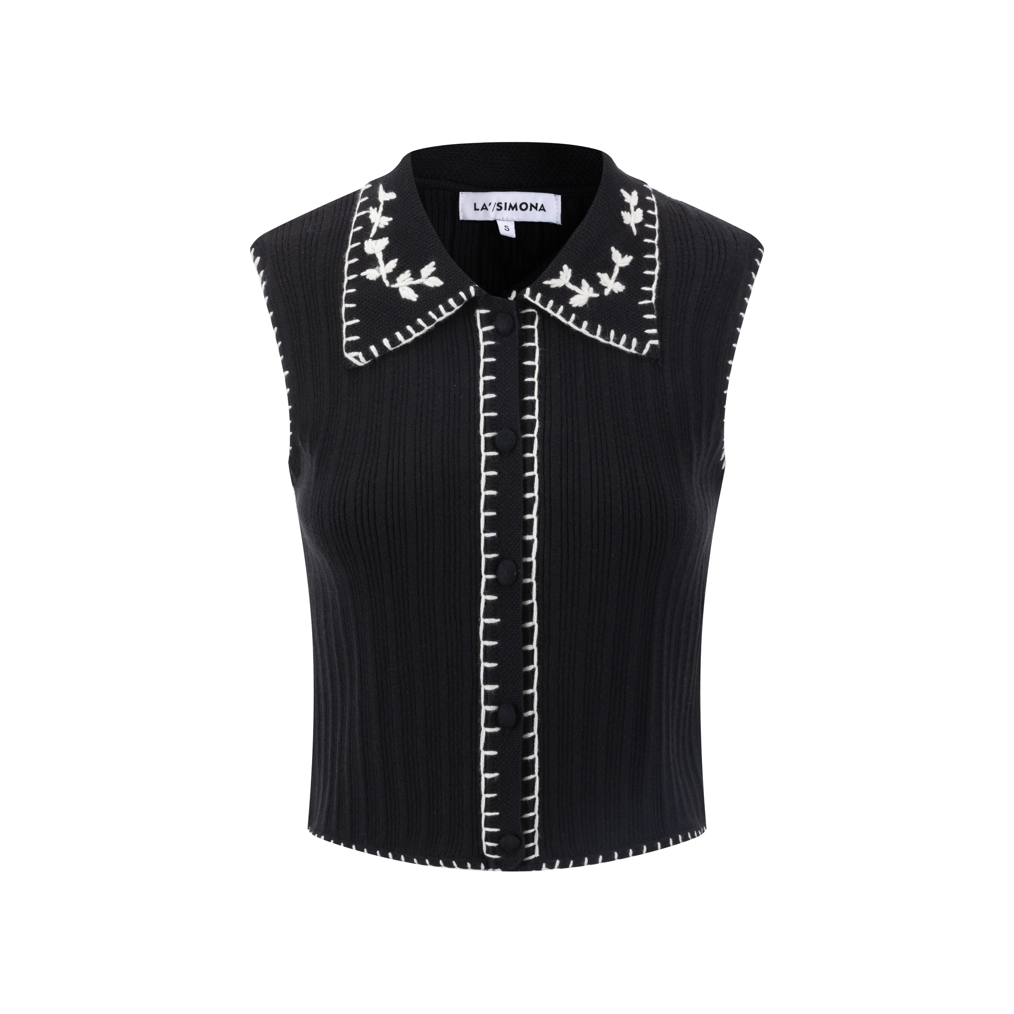 Black And Cream Embroidered Vest