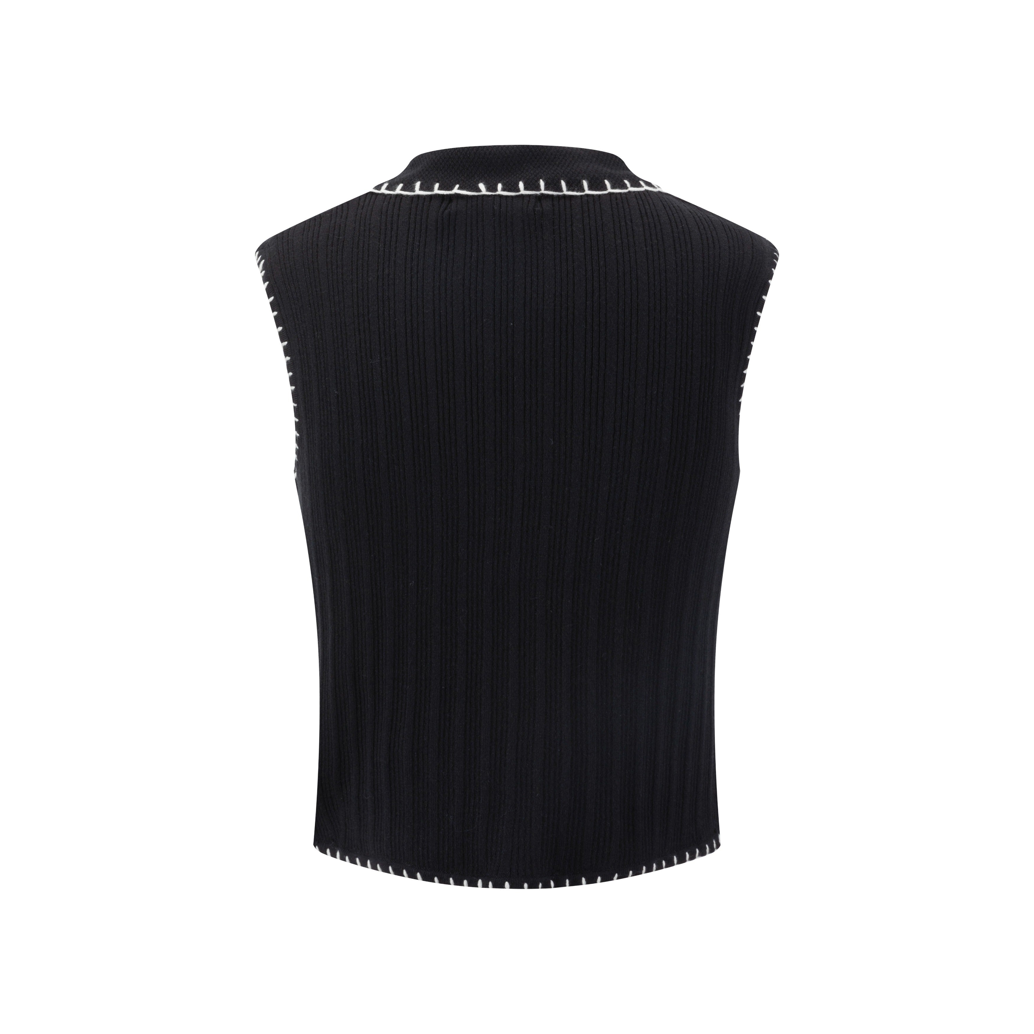 Black And Cream Embroidered Vest