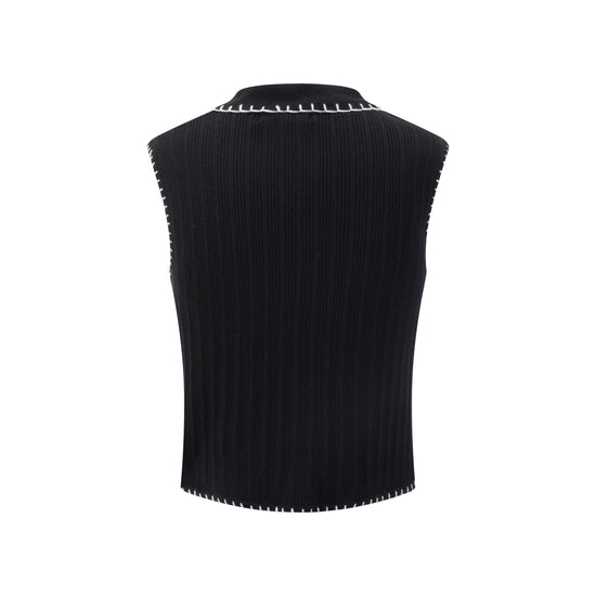 Black And Cream Embroidered Vest