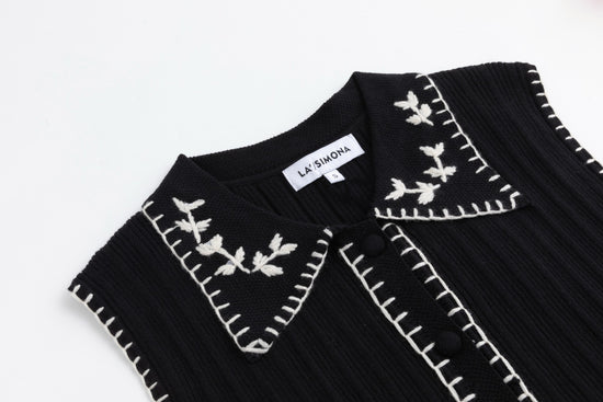 Black And Cream Embroidered Vest