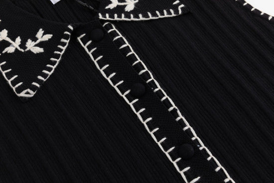 Black And Cream Embroidered Vest