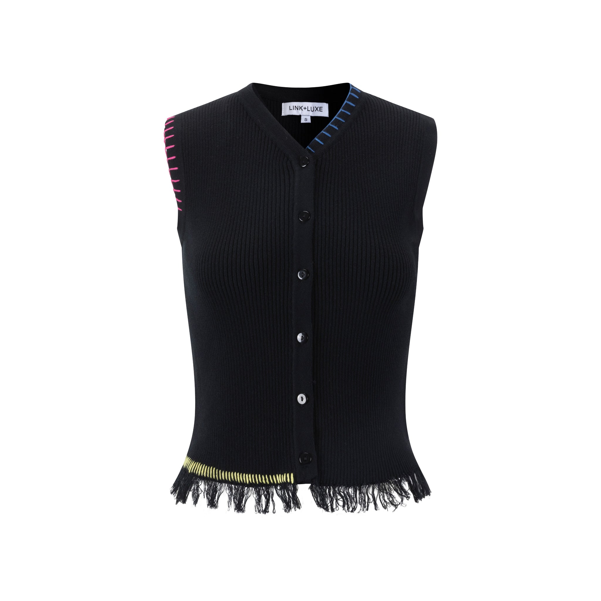 Black Ribbed Vest With Shredded Ribbing