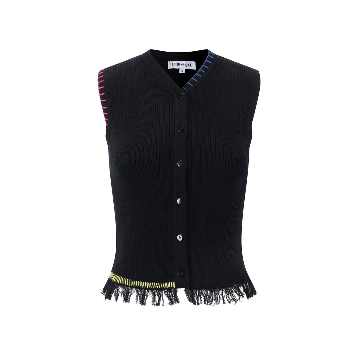Black Ribbed Vest With Shredded Ribbing – The Runway Company
