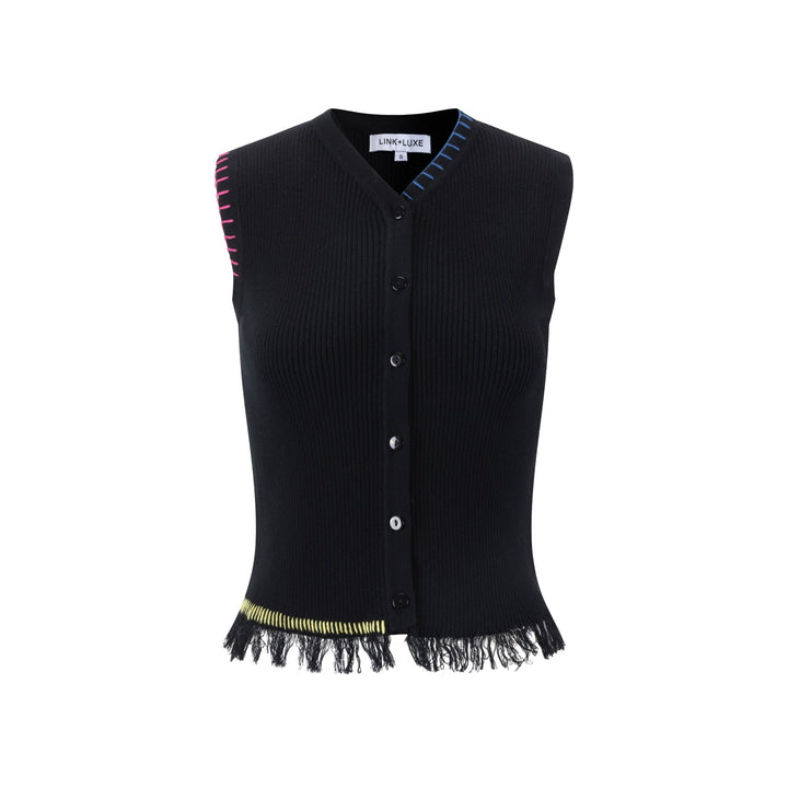Black Ribbed Vest With Shredded Ribbing