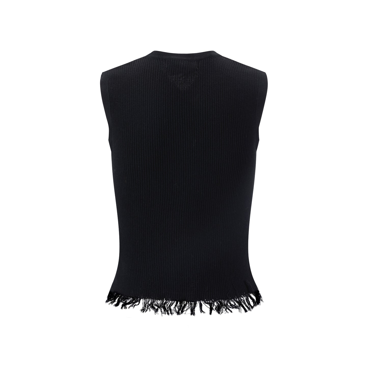 Black Ribbed Vest With Shredded Ribbing