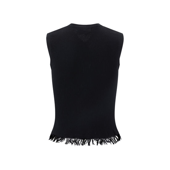 Black Ribbed Vest With Shredded Ribbing