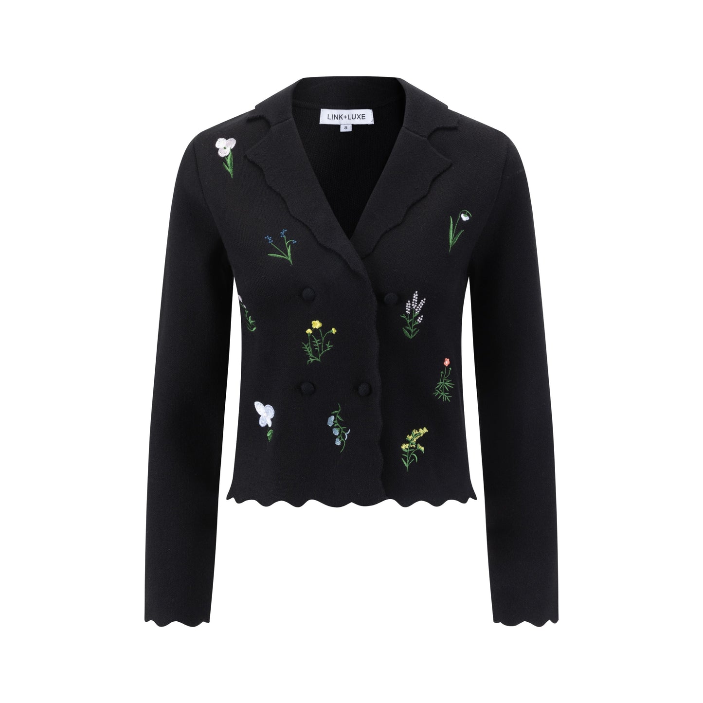 Multi Colored Floral Embroidered Blazer - Black