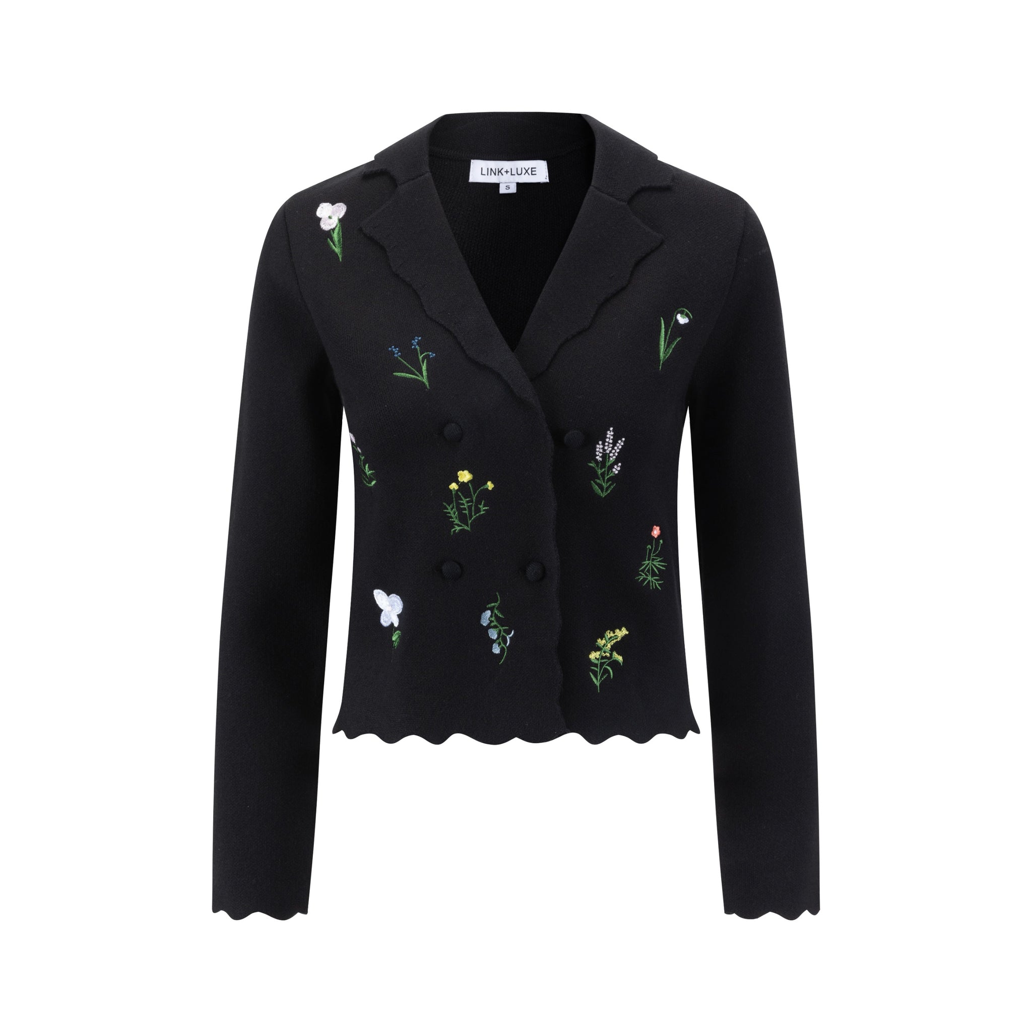 Multi Colored Floral Embroidered Blazer - Black
