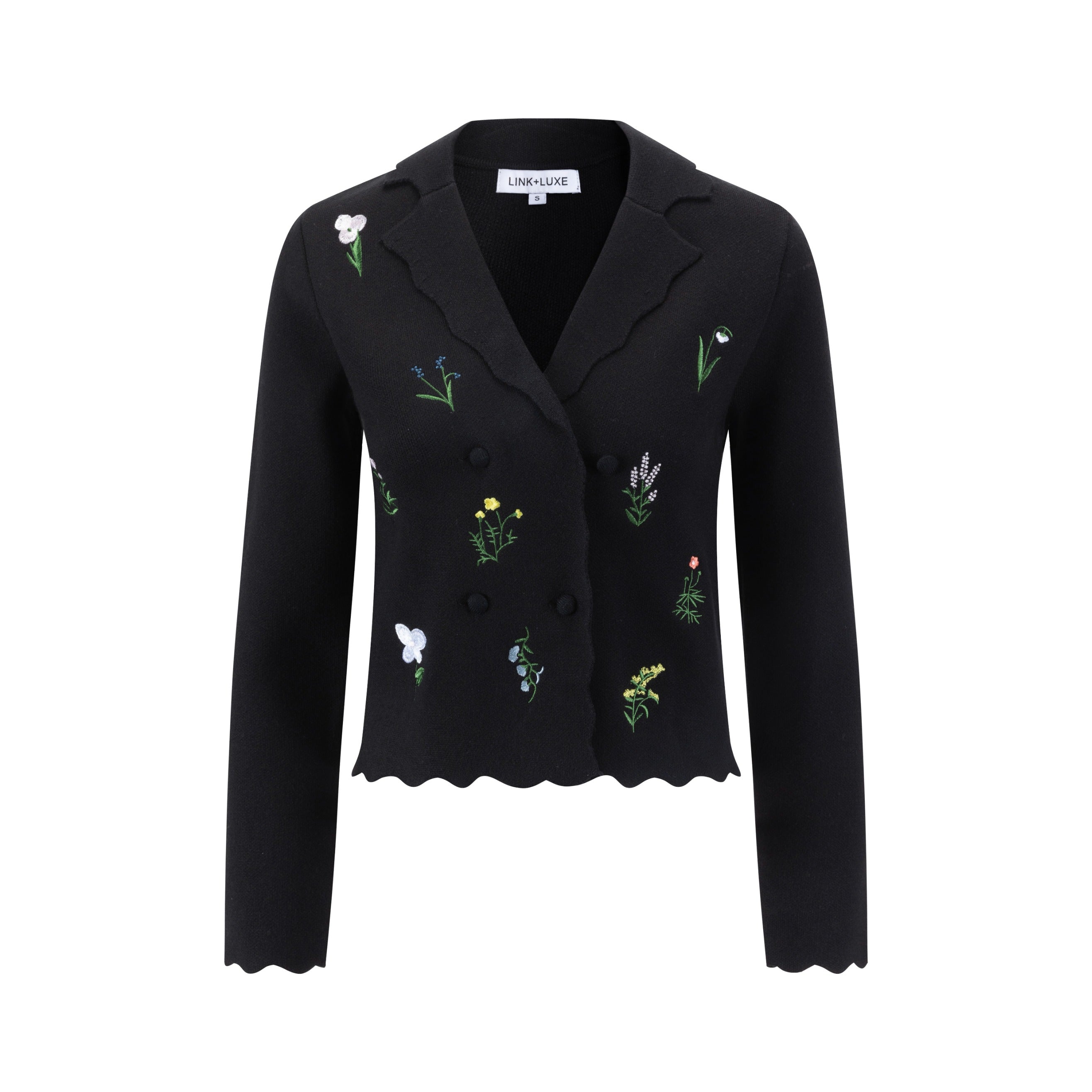Multi Colored Floral Embroidered Blazer - Black
