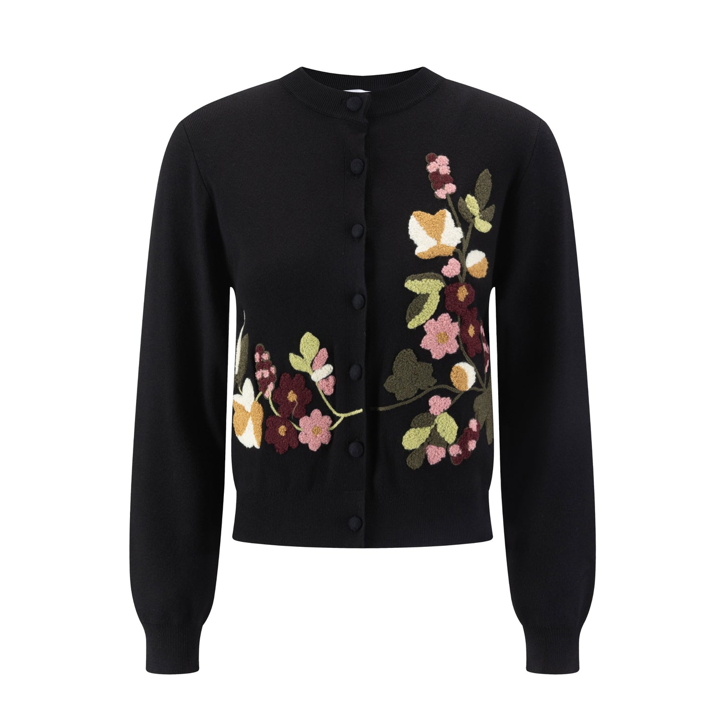 Black Knit With Orange Fuzzy Floral Details