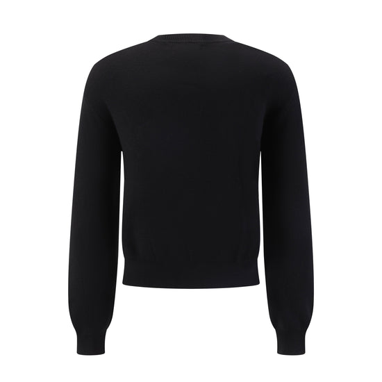 Black Knit With Orange Fuzzy Floral Details