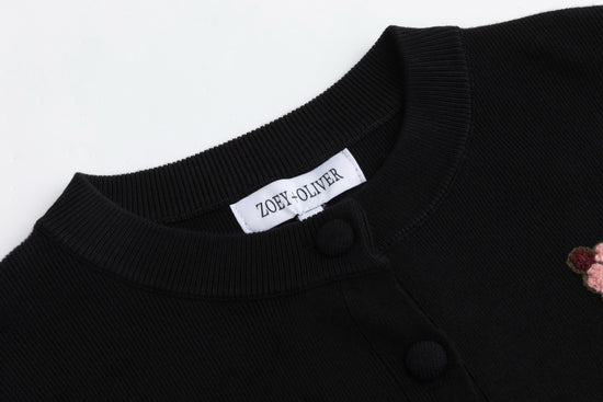 Black Knit With Orange Fuzzy Floral Details