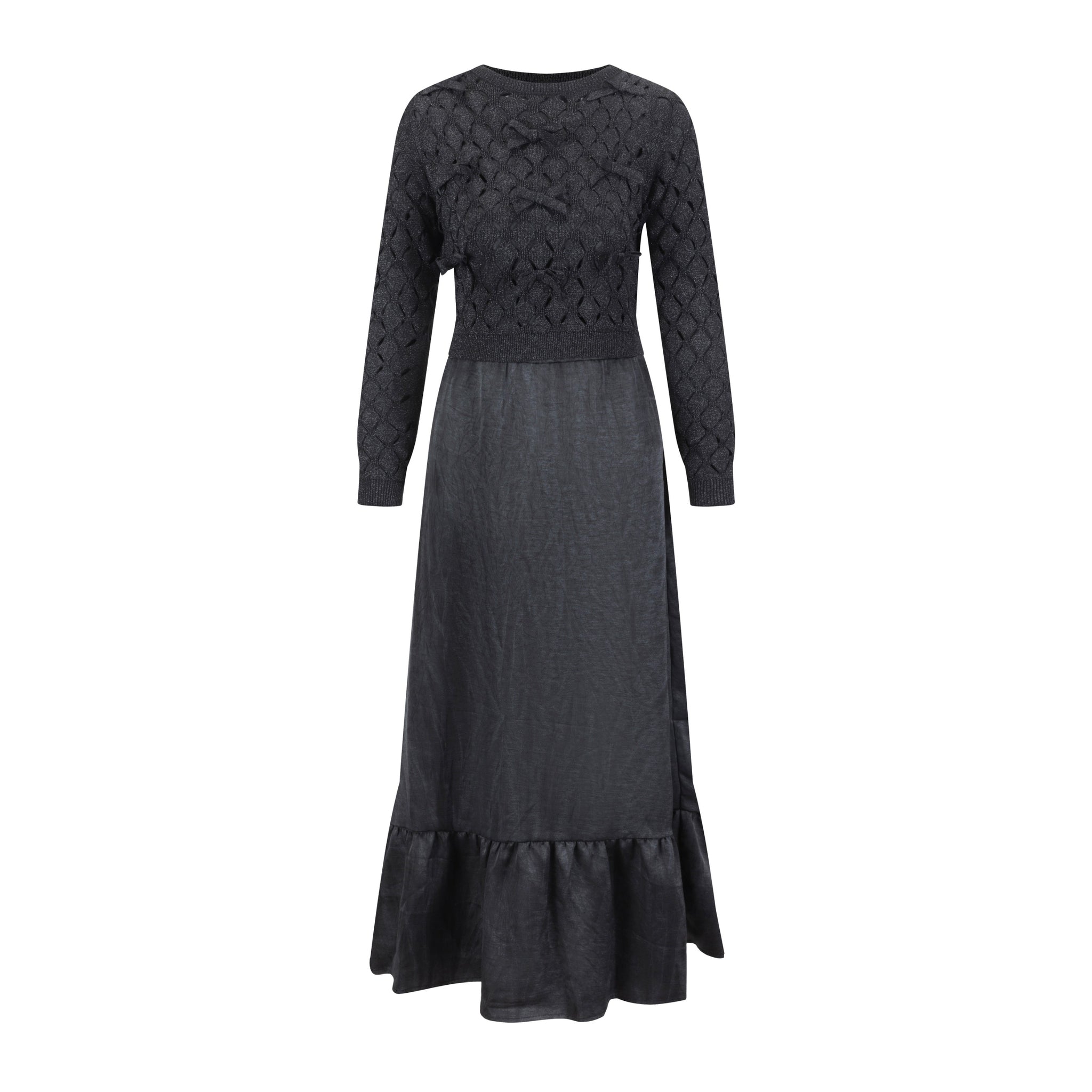 Black Dress With Metallic Knit Overlay