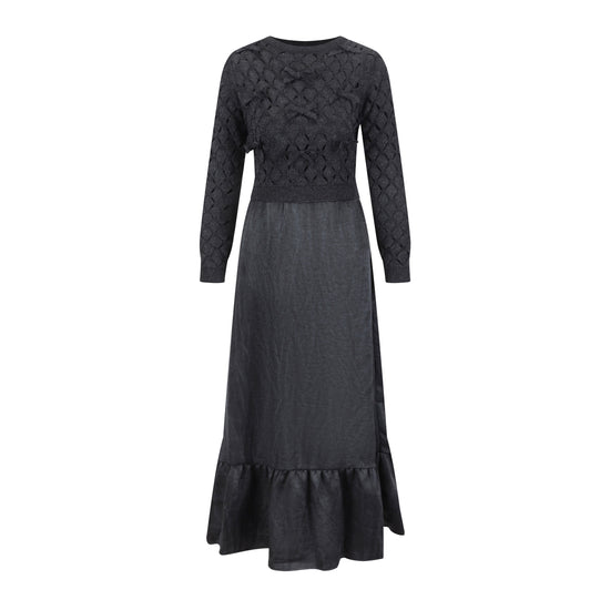 Black Dress With Metallic Knit Overlay