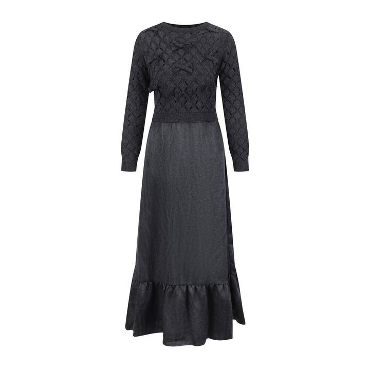 Black Dress With Metallic Knit Overlay