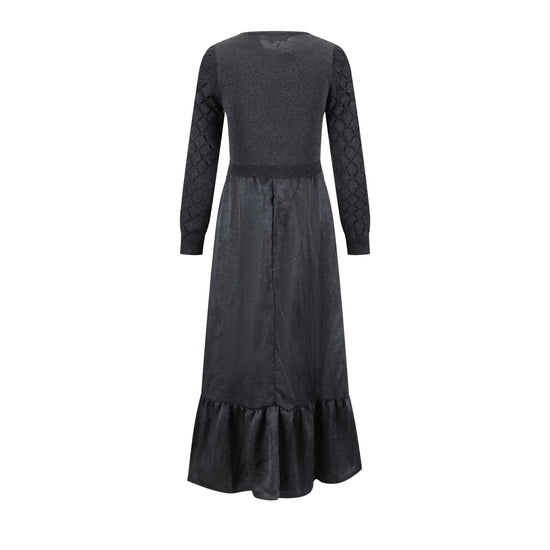 Black Dress With Metallic Knit Overlay