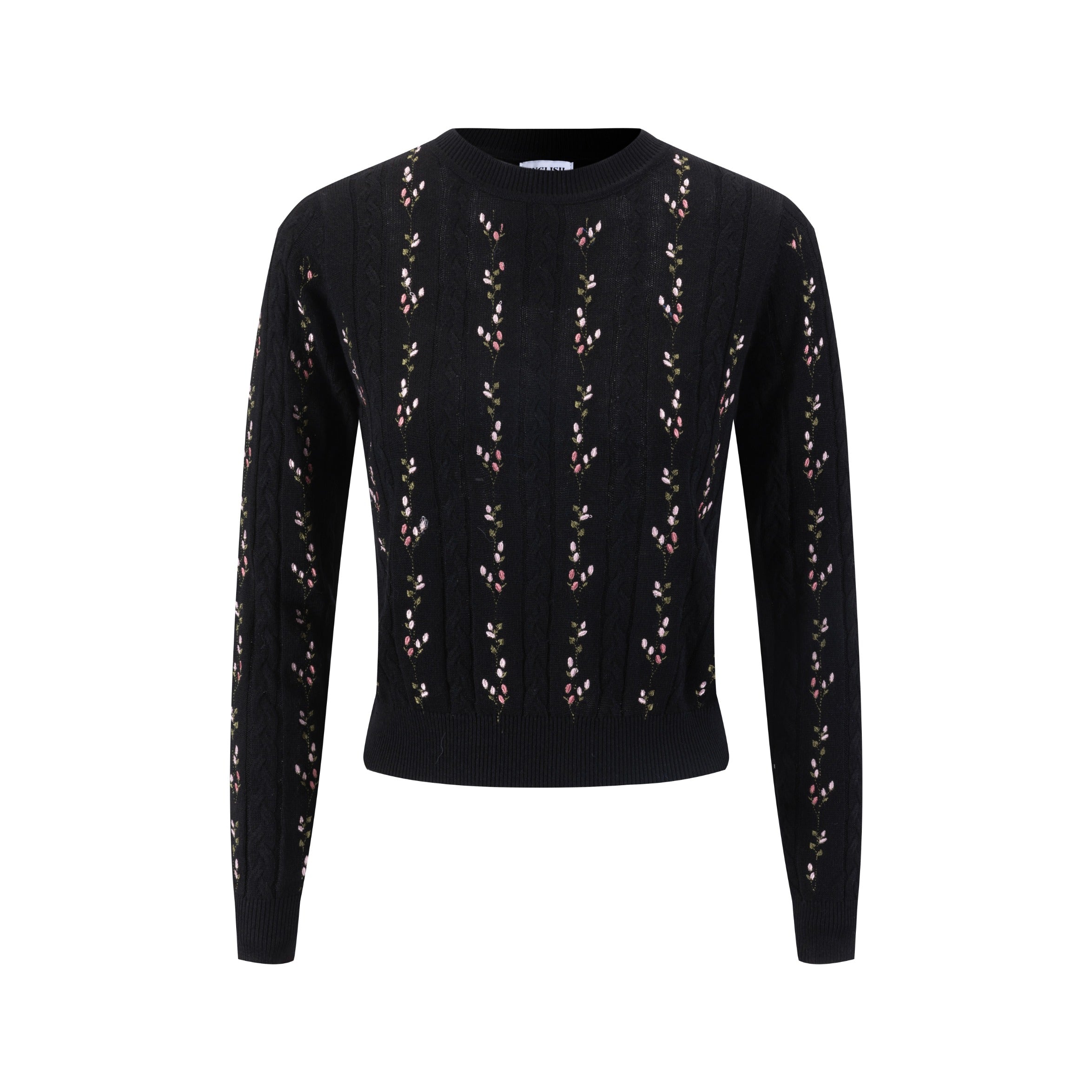 Floral Panelled Embroidered Knit Top - Black
