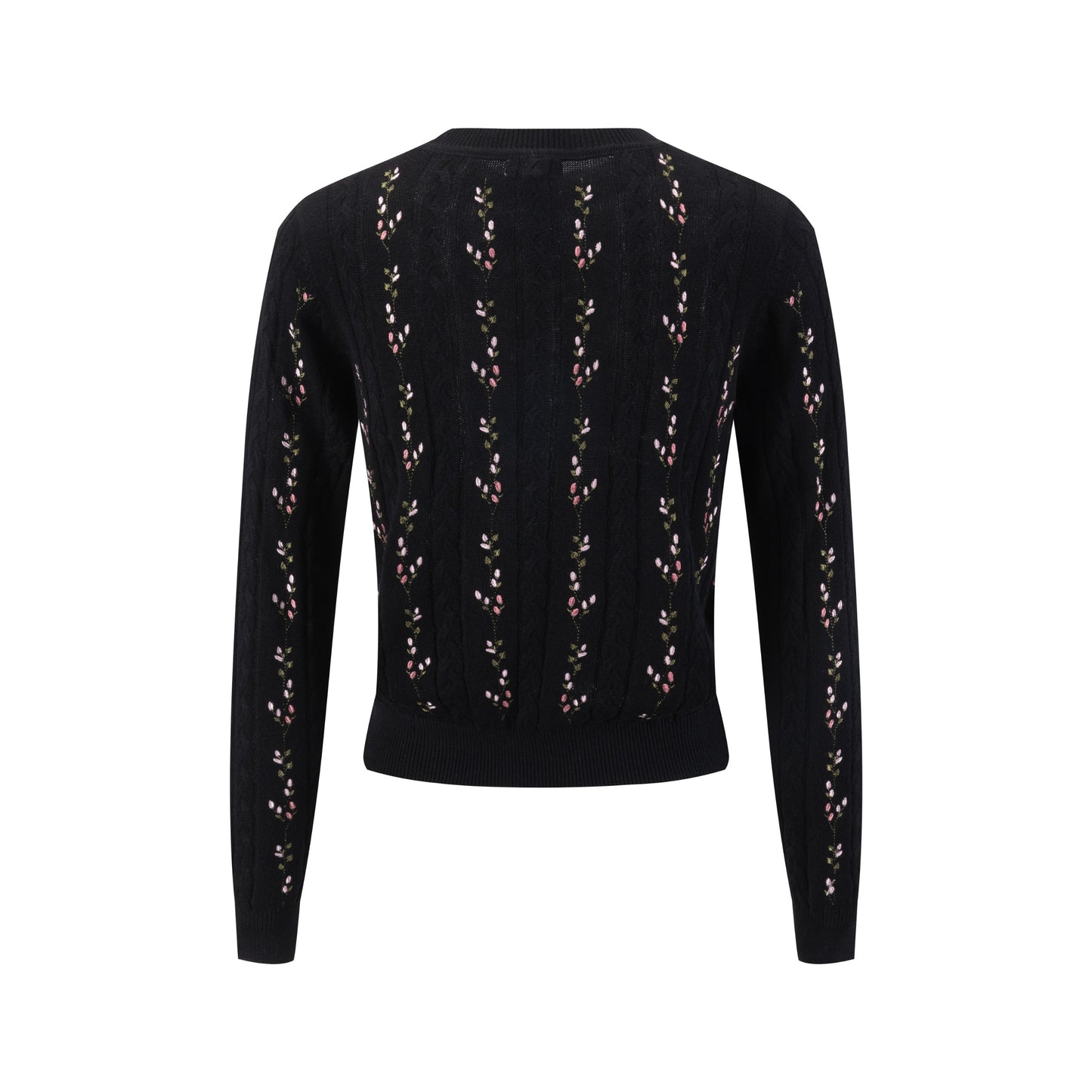 Floral Panelled Embroidered Knit Top - Black
