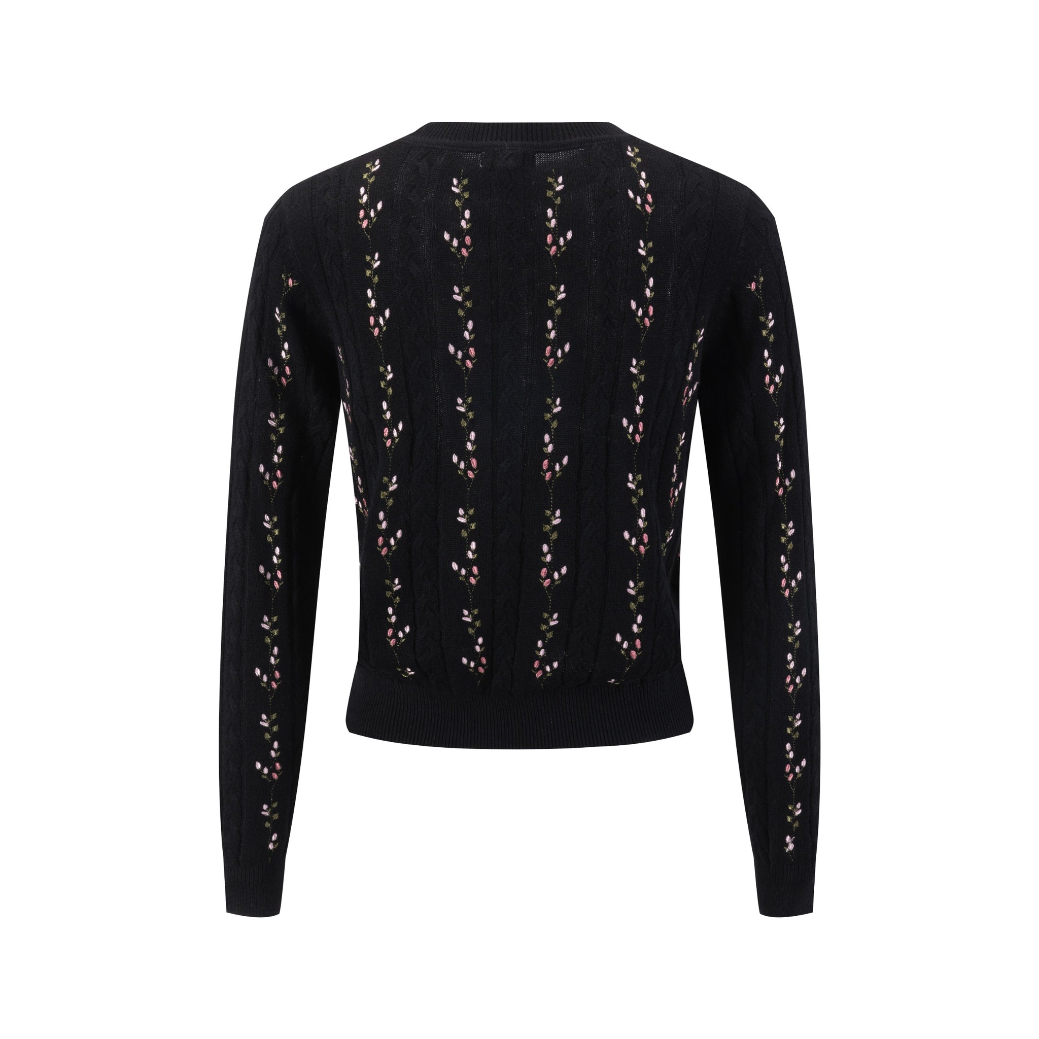Floral Panelled Embroidered Knit Top - Black