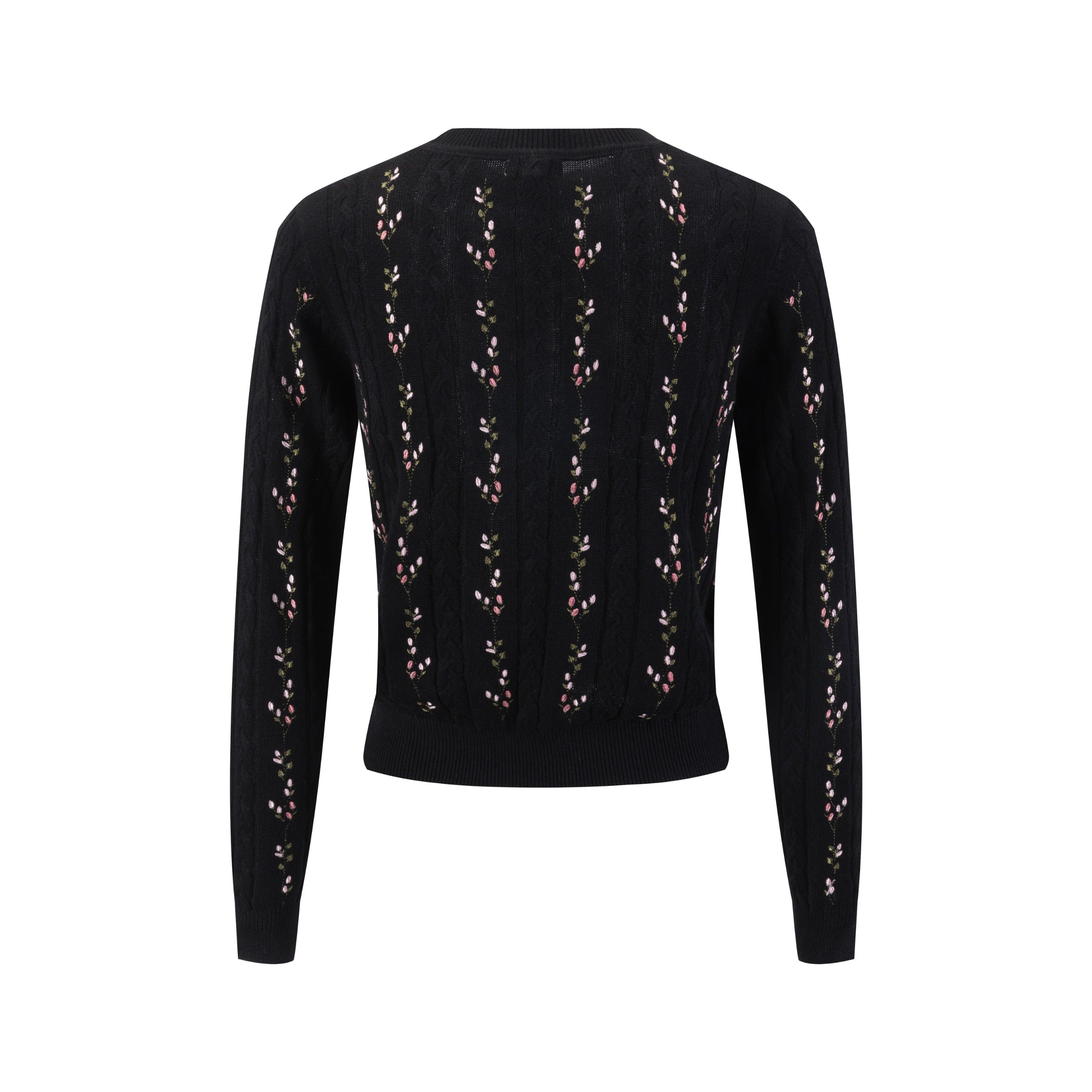 Floral Panelled Embroidered Knit Top - Black