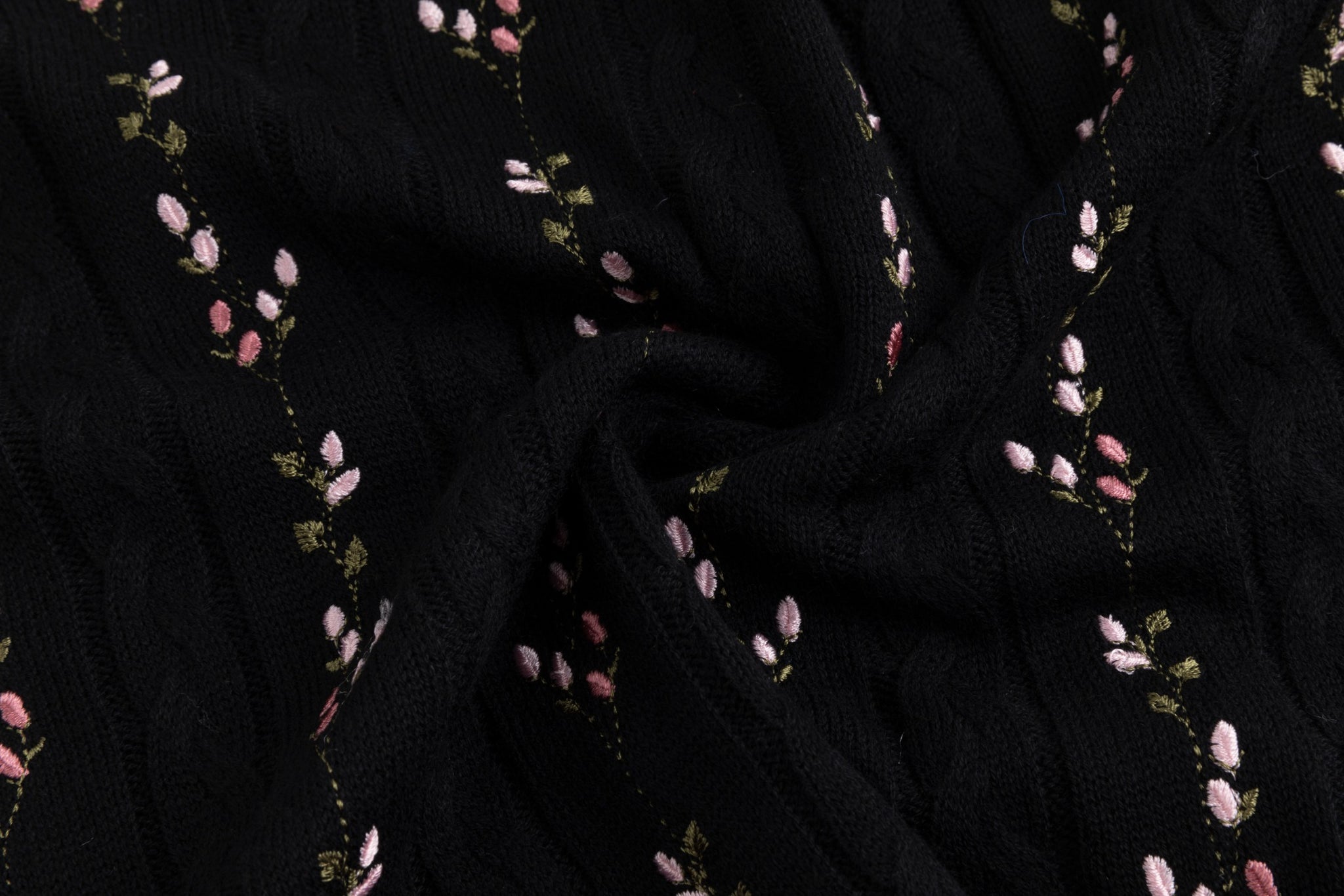 Floral Panelled Embroidered Knit Top - Black