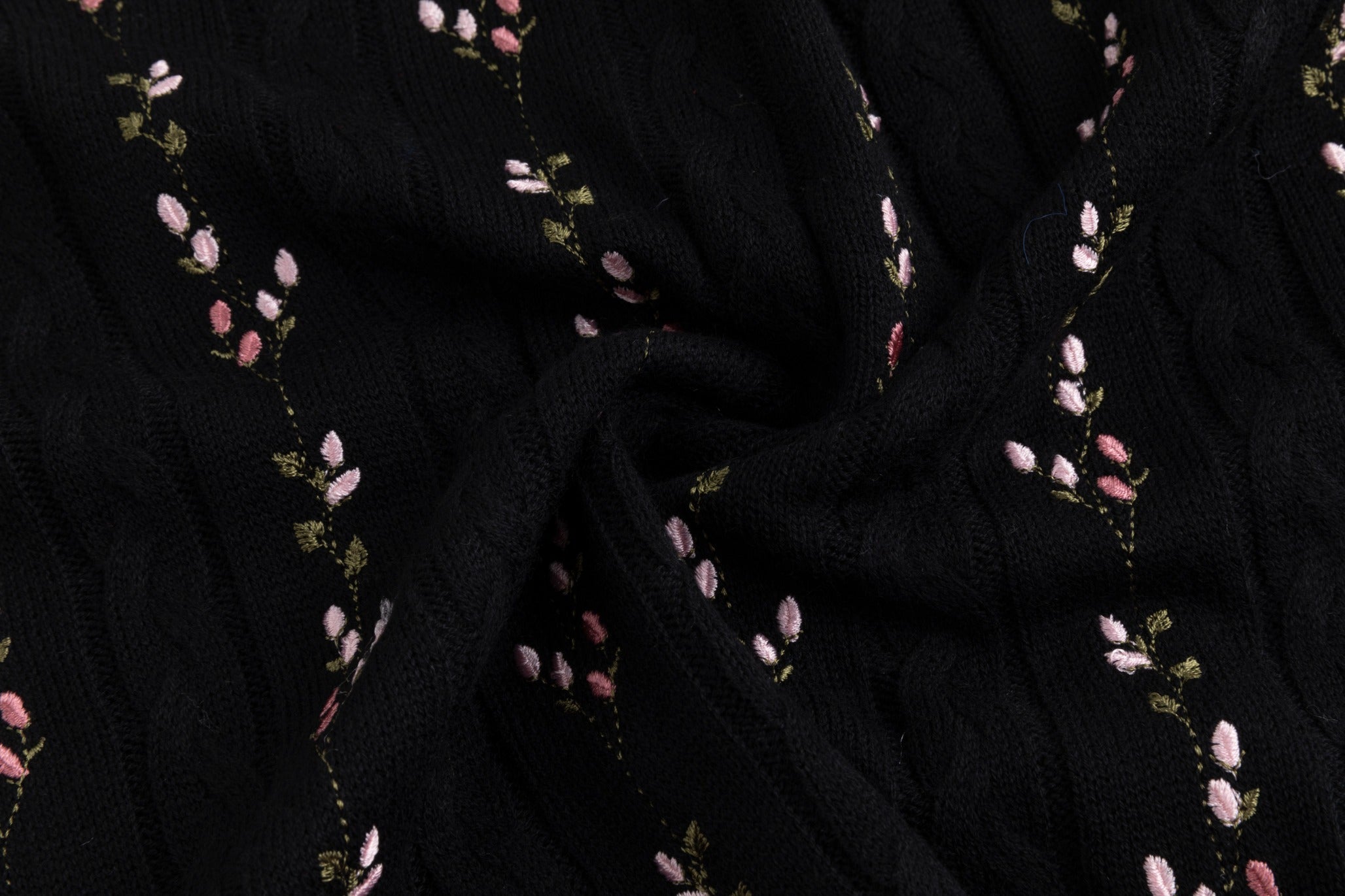 Floral Panelled Embroidered Knit Top - Black