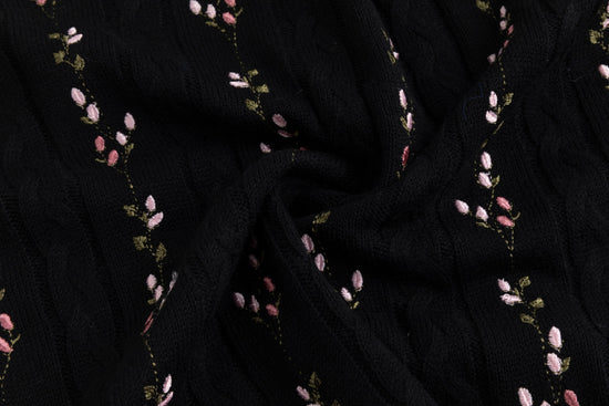 Floral Panelled Embroidered Knit Top - Black