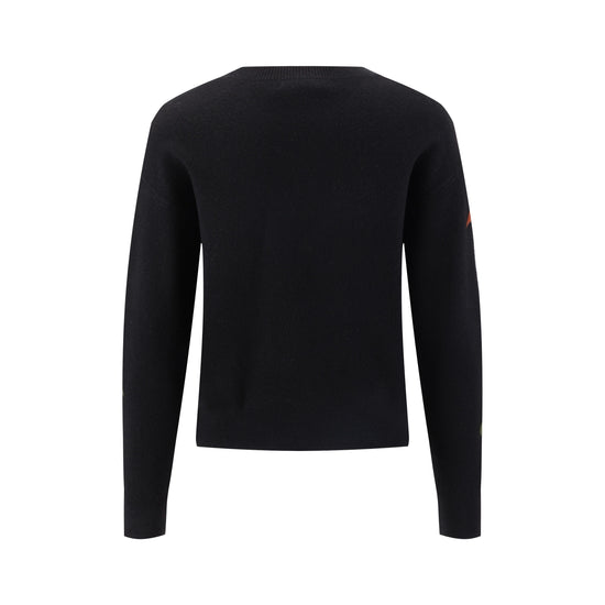 Black Knit Sweater With Pink Felt Flower