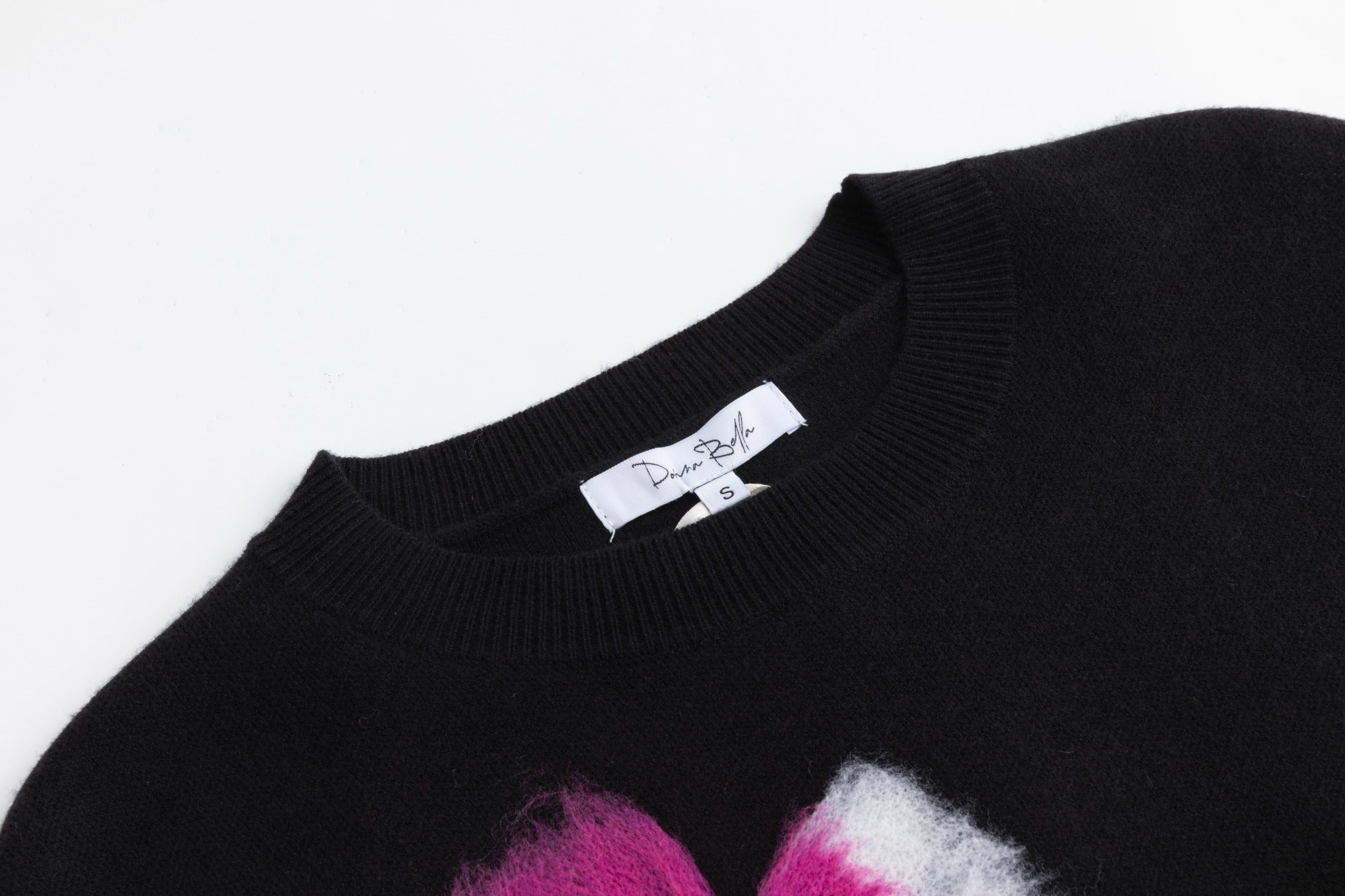 Black Knit Sweater With Pink Felt Flower