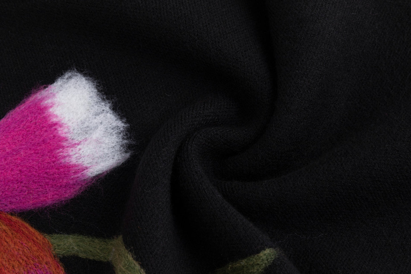 Black Knit Sweater With Pink Felt Flower