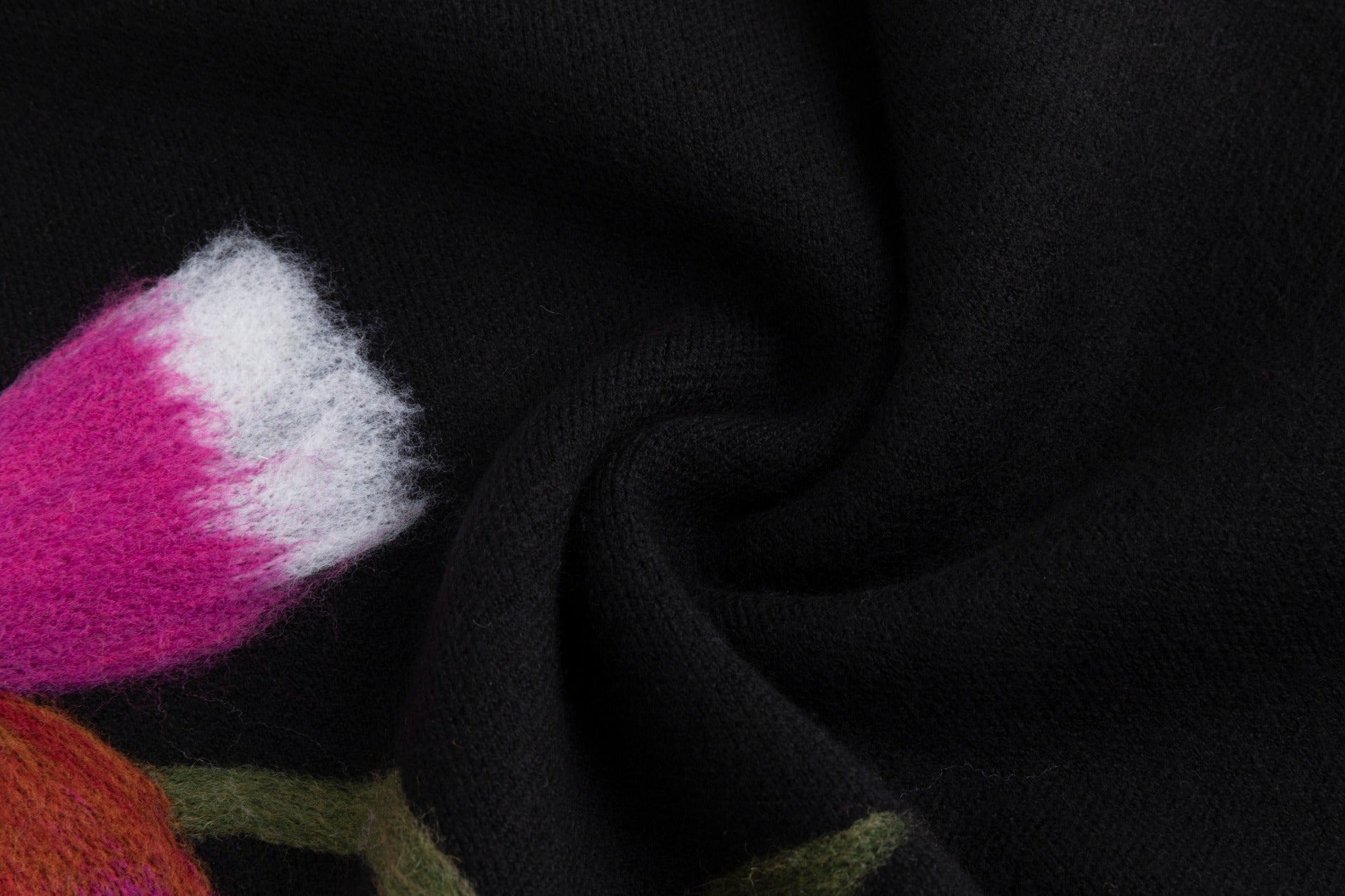 Black Knit Sweater With Pink Felt Flower