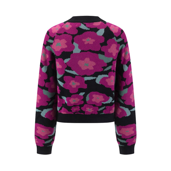 Black Knit Sweater With Pink And Green Floral Print
